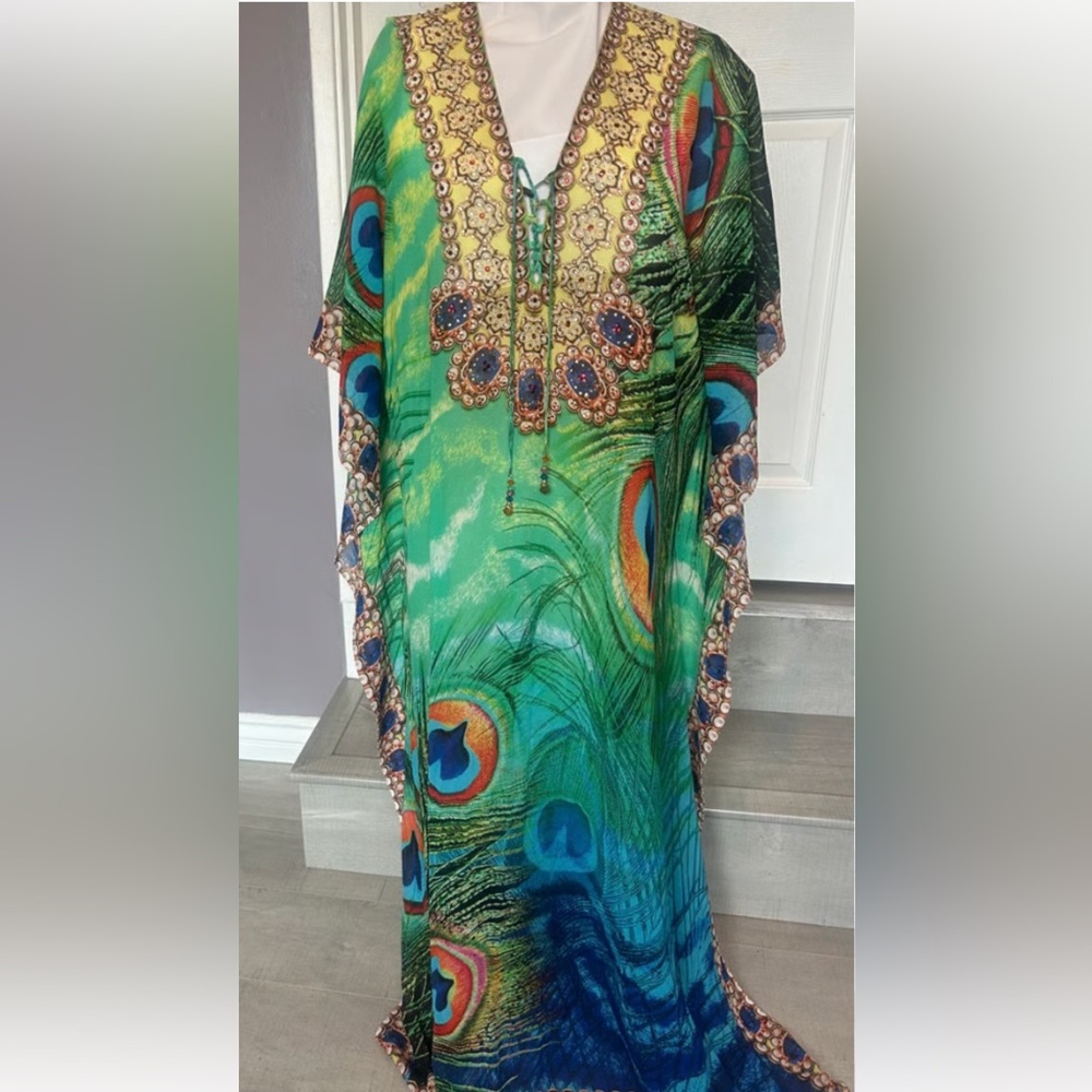 ASA KAFTAN beautiful Peackok print size Large
